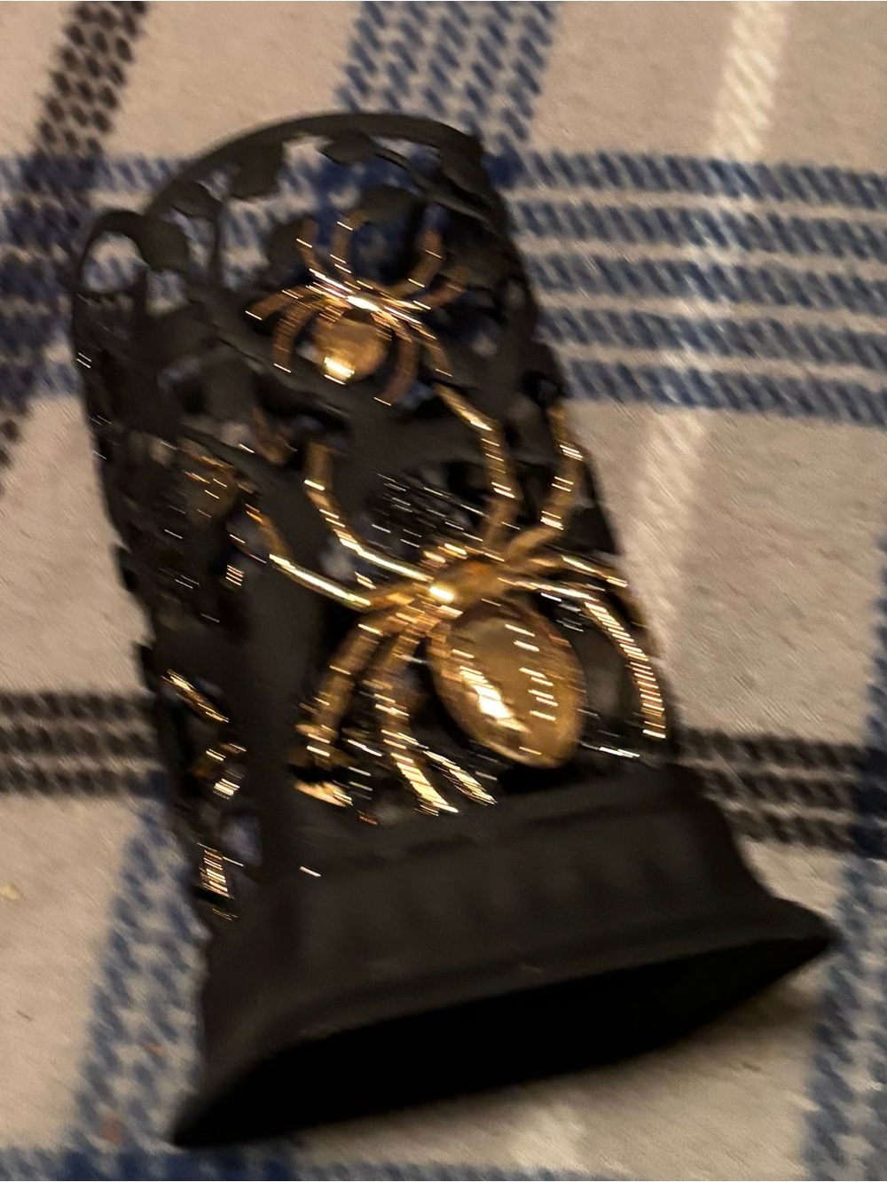 Women's Black Cuff Bracelet with Gold Spider Accents